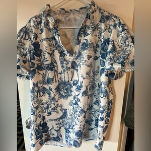 Elegant Blue Floral Women's Blouse